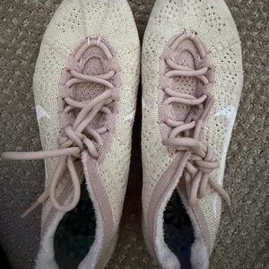 Nike Women's Cream and Light Pink Flyknit Athletic Shoes